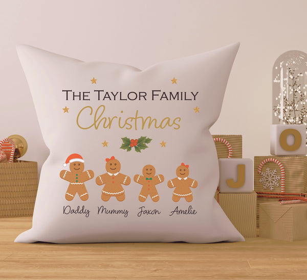 Personalised family gingerbread Christmas cushion