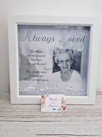 Remembrance photo frame. 'Always loved’ , personalised with crystals. Sympathy gift. In memory of.