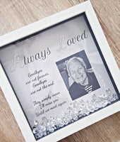 Remembrance photo frame. 'Always loved’ , personalised with crystals. Sympathy gift. In memory of.