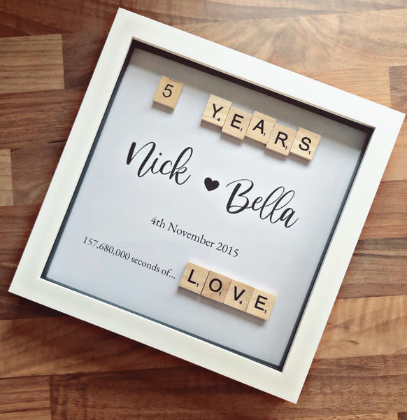 Personalised anniversary frame. Anniversary gift. Years and seconds milestone present. First anniversary frame