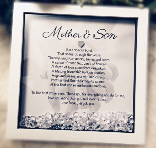 Mother and son verse frame with personalised line. Mother gift. Mum gift.
