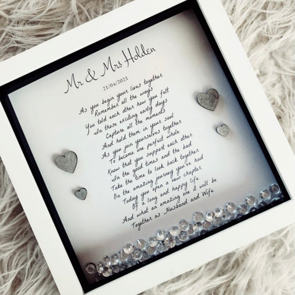 Personalised Mr & Mrs poem frame. Custom Wedding gift