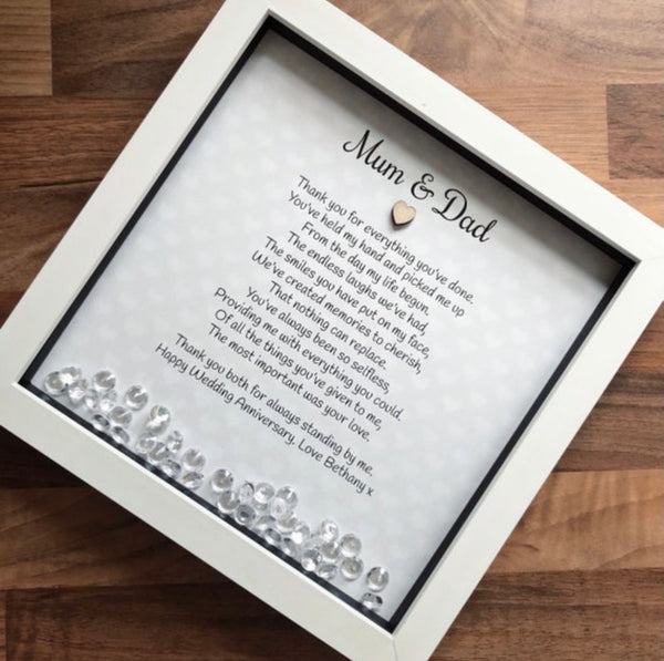 Personalised Mum & Dad poem frame. Custom Parents gift