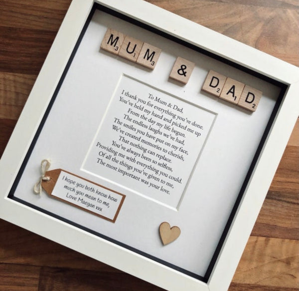 Personalised Mum & Dad poem frame. Custom parents gift.