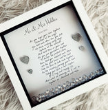 Personalised Mr & Mrs poem frame. Custom Wedding gift