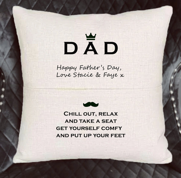 Personalised Dad pocket cushion. Dad pillow gift