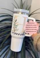 Personalised Flower letter name 40oz tumbler. decorated name Travel cup. stainless steel thermal tumbler. stanley inspired cup