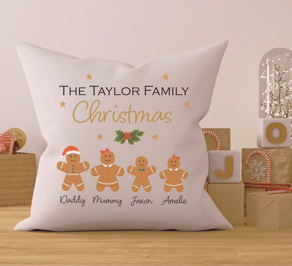 Gingerbread Family Personalized Christmas Lumbar Pillow