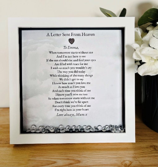 A letter from Heaven frame. Special remembrance poem gift.