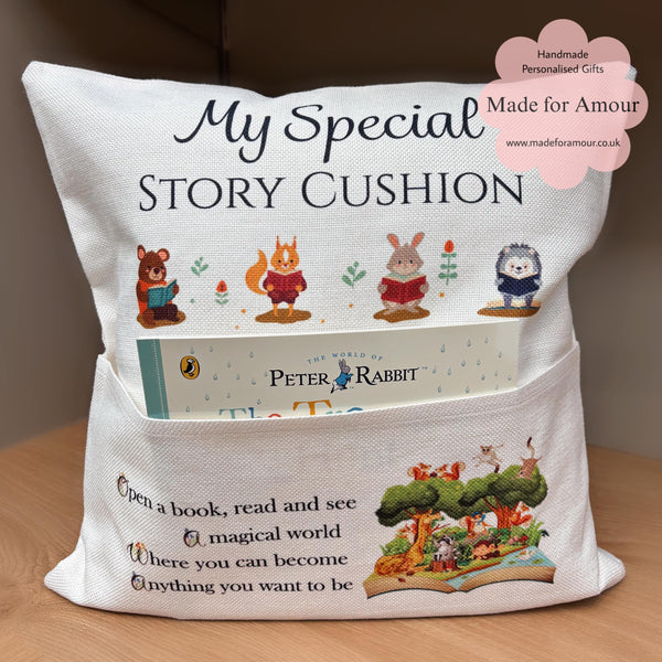 Personalised Woodland theme story cushion