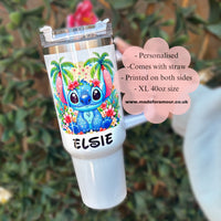 Personalised stitch 40oz tumbler. decorated Travel cup. stainless steel thermal tumbler. stanley inspired cup.