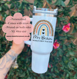 Personalised Teacher 40oz tumbler. decorated Teacher Travel cup. stainless steel thermal tumbler. stanley inspired cup