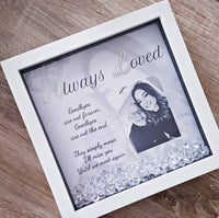 Remembrance photo frame. 'Always loved’ , personalised with crystals. Sympathy gift. In memory of.