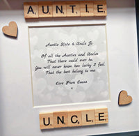 Auntie & uncle verse frame personalised. Auntie uncle gift.